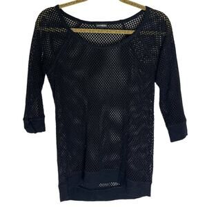 EXPRESS Black Knit Polyester Cotton Blend Mesh Style 1/2 Sleeve Sweater